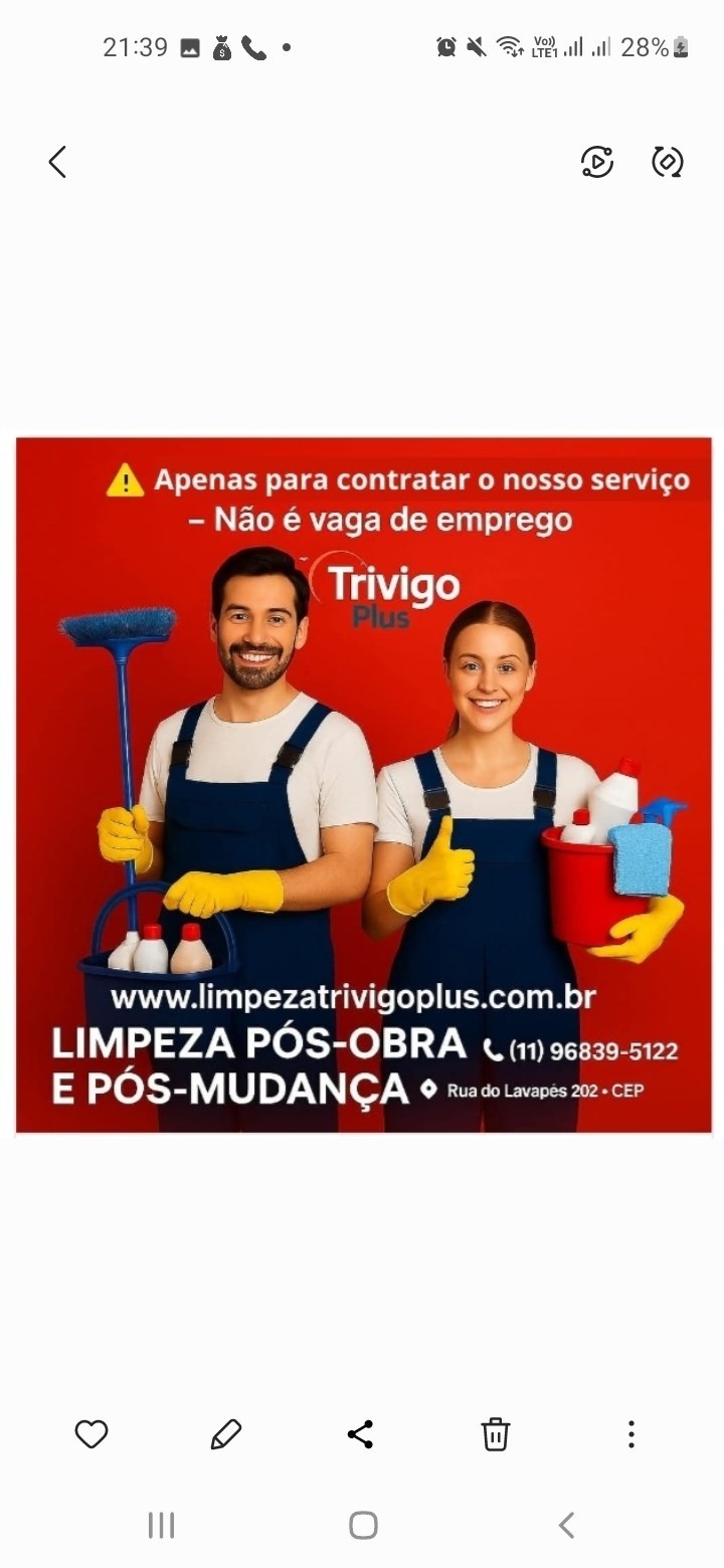 Terceirização  serviço de limpeza pós-obra 